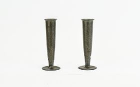 English Pewter Liberty 0820 Pair Of Posy Holders Vases, Planished Finish,