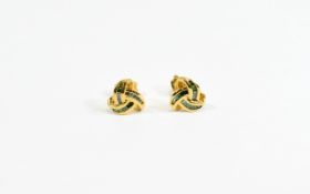 Green Diamond Knot Earrings, baguette cut green diamonds, totalling .