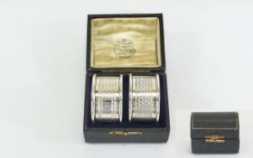 Edwardian Boxed Pair of Silver Napkin Holders. Hallmark Birmingham 1909.