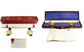 Two Boxed George V Licences, Scrolls and Seals, relating to the granting of permission to two