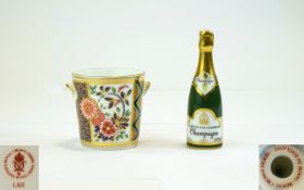 Royal Crown Derby Miniature Champagne Bottle and Ice Bucket. Date 1997. Ceramic Bottle - 3.