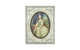 20thC Portrait Miniature with ivorine frame. Study of an 18thC Noble lady. 8 by 6.