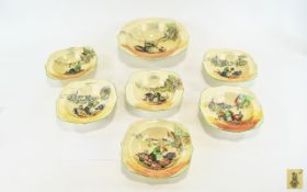 Royal Doulton - Early Series Ware Junket Set of 7 Dishes ' Dutch Flower Sellers at Market ' D4785.
