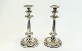 Victorian Pair of Fine Silver Plated Circular Based Candlesticks with Embossed Grapes on The Vine