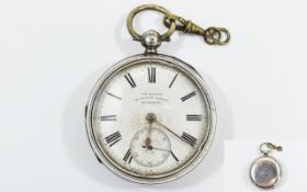 Thomas Russell Silver Open Faced Pocket Watch white porcelain secondary dial, hallmark London 1889.