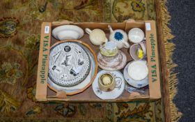 Box Of Miscellaneous Pottery And Collectables To Include Art Deco Moulded Beehive Jar And