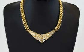 Superb 18ct Yellow Gold Panther Design Baguette and Brilliant Cut Diamond Set Collar set with est