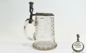 Cut Glass and Pewter Topped Tankard. German inscription, engraved 1870/71