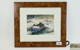 20th Century Signed Watercolour ' Lifeboat In Rough Seas ' Ship In Distress - 19th Century