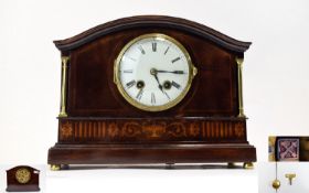 Hamburg American Clock Co - Polished Mahogany Cased 8 Day Striking Mantel Clock. c.1895 - 1900. With