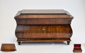 Regency - Rosewood and Marquerty Inlaid Sarcophagus Shaped Double Tea Caddy, Marquerty Inlay to