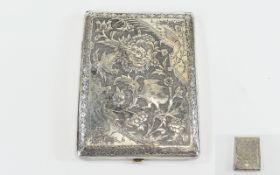 Persian - Solid Silver Isfahan Hand Embossed and Chased Cigarette Case From The 1920's /1930's,