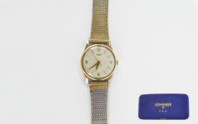 Longines Gents 9ct Gold Cased 1960's Mechanical Wrist Watch with Attached Gold Plated Strap,