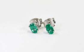 Emerald Stud Earrings, oval cut emeralds of .