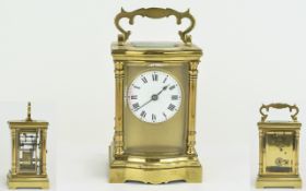 French - Late 19th Century Richard & Co 8 Day Brass Cased Carriage Clock with Shaped Columns,