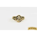 Victorian Exquisite 18ct Gold Diamond and Enamel Set Mourning Ring the central flower design set