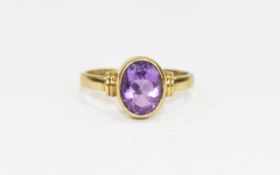 Ladies 9ct Gold Set Single Stone Oval Shaped Faceted Amethyst Ring the amethyst of excellent colour.