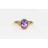 Ladies 9ct Gold Set Single Stone Oval Shaped Faceted Amethyst Ring the amethyst of excellent colour.