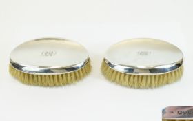 Edwardian Fine Pair of Gentleman's Silver Backed Brushes with Original Leather Case.