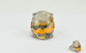 Bumble Bee Jasper and Fire Opal Statement Ring, a 34.