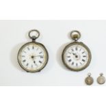 Two Ladies Continental Silver Fob Watches, each marked 935, one with hand painted floral