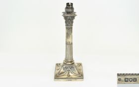 Edwardian - Classical Shaped Silver Candle Stick with Corinthian Column and Swags and Garland