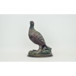 Small Metal Figure Of Grouse. Bronze effect cold painted figure, some damage to paint.