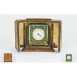 Zenith - Boudoir Gilt Metal and Enamel Cased Travel Alarm Clock with Lined Leather Case. c.1930's.