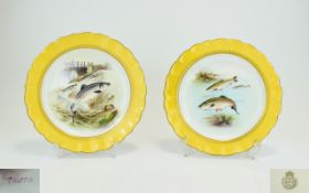 Royal Worcester Hand Painted Pair of Cab