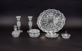 Glass Seven Piece Dressing Table Set.