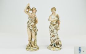 Volkstedt Pair of Fine 19thC Hand Painte