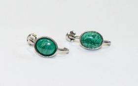 Malachite J-Hoop Earrings, two oval cabochons of the unique green stone, totalling 8.
