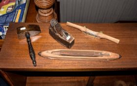 Vintage Tools Collection of four wooden tools to include, gavel, shuttle and planes.