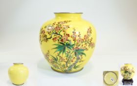 Japanese - Late 19th Century Wonderful Quality Imperial Yellow on Silver Cloisonne Globular Shaped