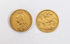 Queen Victoria Jubilee Head 22ct Gold Full Sovereign. Date 1889, Melbourne Mint - Please See Photo.