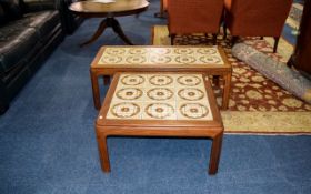 Coffee Tables Two in total to form matching set. 1970's wood coffee tables with tiled top inlay.