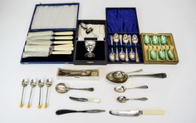 Small Collection of Silver Plated Ware comprising boxed egg cup and spoon set,