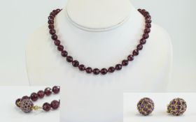 Antique Amethyst Set Necklace with Gold Coloured Wire Ball Set,