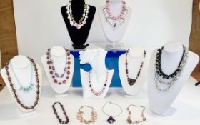 A Ladies Good Collection of Assorted Vintage and Antique Stone Set Necklaces ( 16 ) In Total.