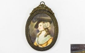 A 19th Century Signed Miniature Portrait on Ivory of Mrs Siddons, A Noted Drury Lane, Actress In