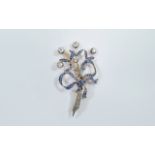 Antique - Fine Quality 18ct Gold Diamond and Sapphire Brooch, In The Form of a B of Flowers,