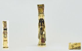 Japanese Late 19thC Silvered Tall Carved and Painted Ivory Figurine of a 'Noble Man' in robed