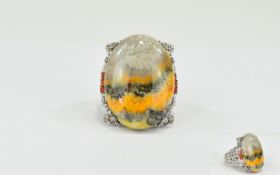 Bumble Bee Jasper and Fire Opal Statement Ring, a 34.
