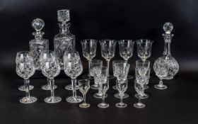 Collection Of Glass Comprising 3 Decanters, 6 Hock Glasses, Sherry Glasses, Liqueur Etc.