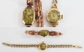 Ladies 1940's / 1950's 9ct Gold Cased Mechanical Wrist Watches with Attached 9ct Gold Bracelets ( 2