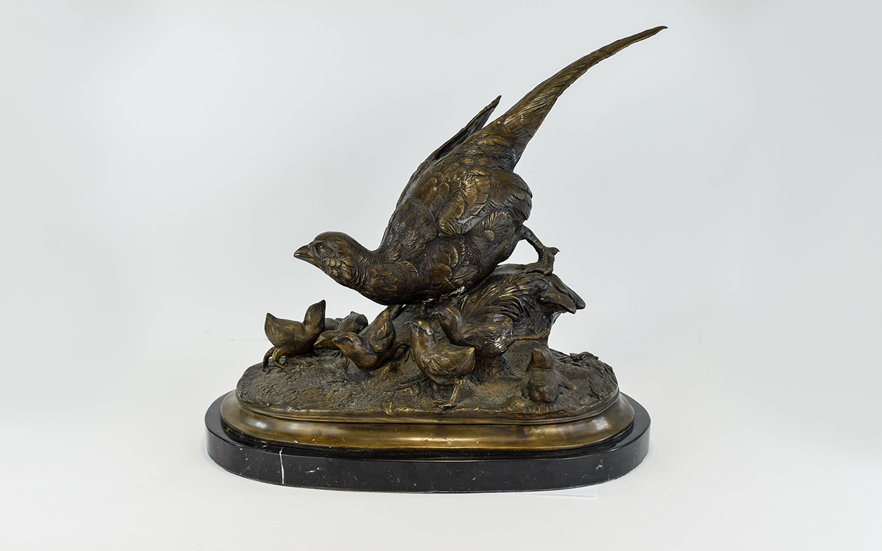 Large Bronze Effect Cast Metal Figure Of Pheasant Hen.
