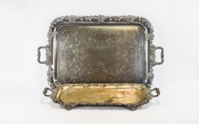 Large Plated Metal Serving Trays Two footed trays with ornate grape design to borders and etched