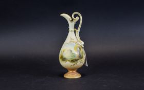 Royal Worcester Hand Painted Ewer / Jug ' Castle In a Landscape ' with Gold Painted Highlights,