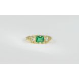 18ct Gold Set Nice Quality Period Emerald and Diamond 3 Stone Ring,