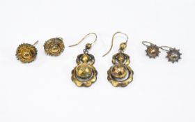 Victorian Period - Pair of 9ct Gold Drop Earrings, Marked 9ct Gold. 1.25 Inch Drop. 4.